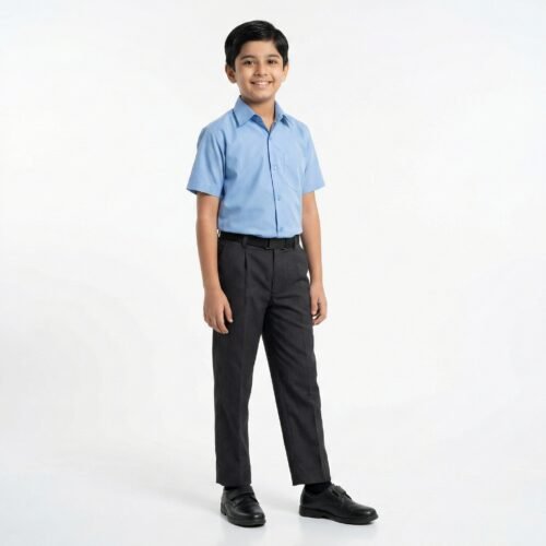 Sky Blue PC HS Shirt & Navy PV Trovine Pant Mid School Boys Uniform Set