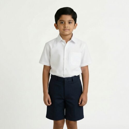 White PC Oxford HS Shirt & Navy PV Trovine Shorts Primary Boys Uniform Set