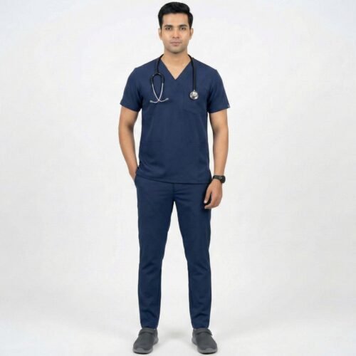 Navy Blue PV Spun Unisex Half Sleeve Scrub Suit