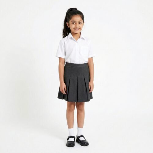 White PC HS Shirt & Grey PV Matty Skirt Mid School Girls Uniform Set