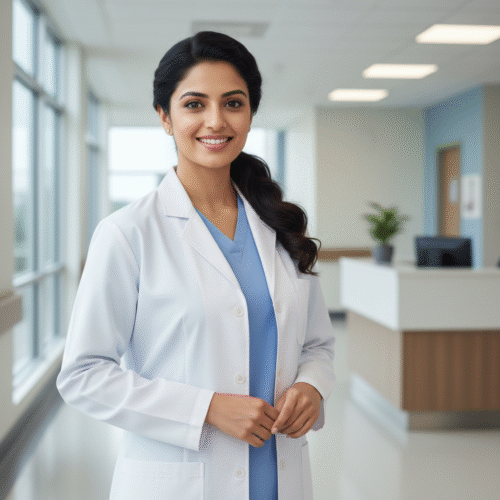 White Unisex PV Spun Waist Length Medical Coat