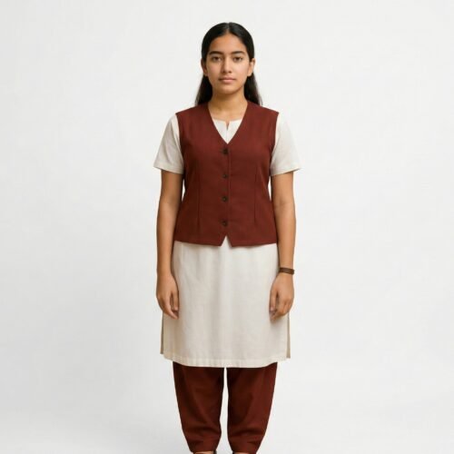 Maroon PC Salwar & White Kameez With Maroon PV Matty Overcoat High School Girls Uniform Set